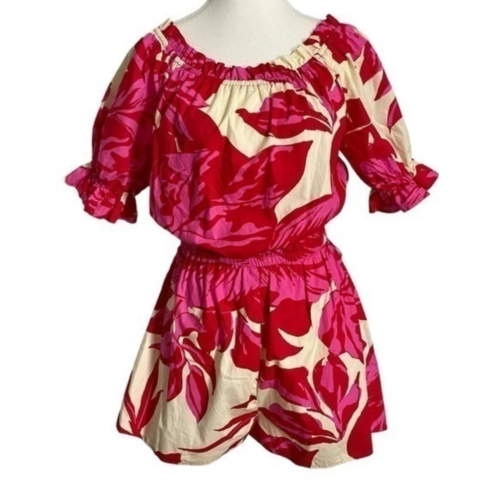 Flying Tomato Pink Tropical Floral Print Romper
